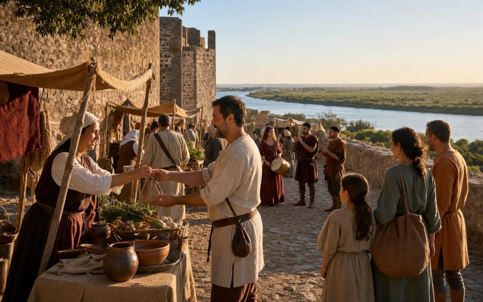 Ilustração de um mercado medieval junto ao castelo de Castro Marim