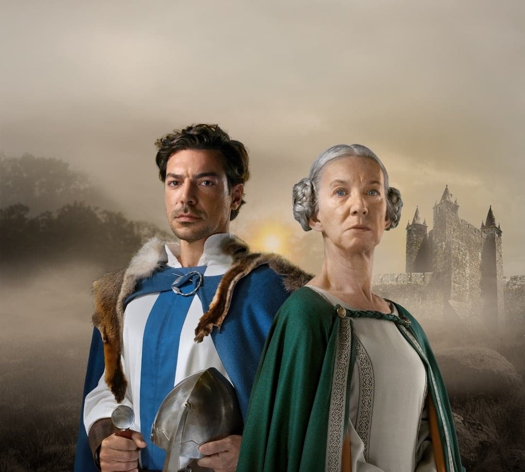 Cartaz da Viagem Medieval em Terra de Santa Maria 2026, com Custódia Gallego e Tiago Aldeia.